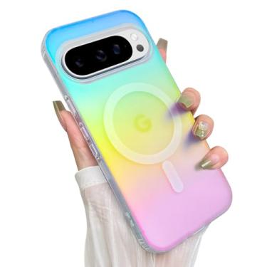 Imagem de Heaofei Capa fofa para Google Pixel 9 Pro XL para mulheres e meninas [compatível com Magsafe] Capa protetora magnética magnética com glitter brilhante arco-íris translúcido iridescente