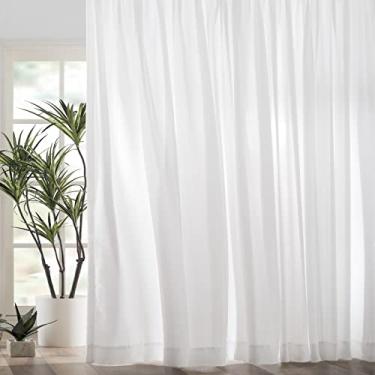 Imagem de Cortinas transparentes brancas plissadas para janela de 306 cm de comprimento, 2 painéis, veludo luxuoso, toque suave, privacidade opaca, filtra suavemente a luz, mas não transparente, painéis