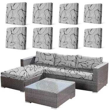 Imagem de HANDONTIME 8 peças de capas de almofada para ambientes externos, à prova d'água, listradas, para área externa, capa de almofada elástica para sofá para animais de estimação, lavável (cinza abstrato