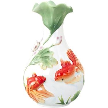 Imagem de AKALNNB Vaso de cerâmica Peixe Dourado Chinês Jing Dezhen Porcelana Decorativa Clássica Decoração Ideal para Festa de Escritório Doméstico, Branco