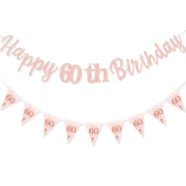 Imagem de MAGLAUG Faixa feminina de aniversário de 60 anos, banners de aniversário de 60 anos, decorações de aniversário de 60 anos, banners para mulheres, festa dela, dezembro, ouro rosa (aniversário60)