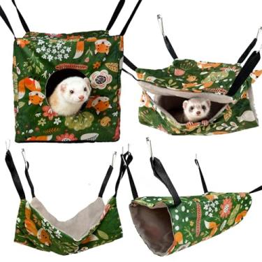 Imagem de kathson Conjunto de 4 peças de rede para furões, cama de esconderijo lavável de porquinho-da-índia, brinquedos macios para hamster, tapetes de túnel pendurados, acessórios de gaiola para animais de