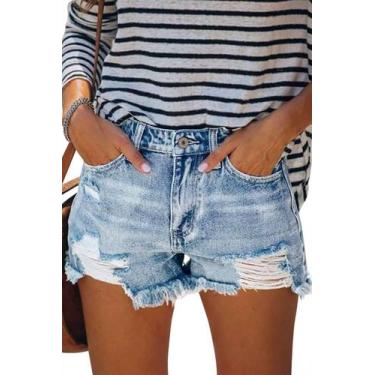 Imagem de Shorts jeans Onlypuff Blue para mulheres de cintura alta GG