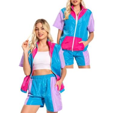 Imagem de Conjunto de roupas esportivas MASSWO 80s, agasalho feminino, roxo, vin