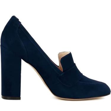 Imagem de Sapatos femininos MOOMMO de salto alto azul marinho, camurça, azul, sa