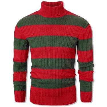 Imagem de Suéter masculino QZH.DUAO com gola alta listrada vermelho verde tamanh