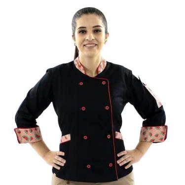 Imagem de Dólmã Feminina Para Chef De Cozinha Preto Melancia 100% Algodão Unifor