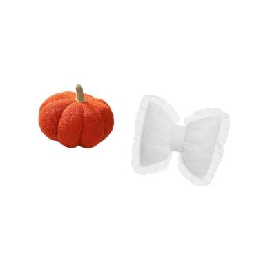 Imagem de Fenteer Almofada de Pelúcia com Laço de Abóbora de Halloween para Sofá, Almofada Decorativa para Cama, Quarto, Sala de Estudo, Cadeira de Escritório, Decoraçã