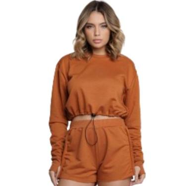 Imagem de Blusa Cropped Manga Longa Com Regulagem Vekyo Gringa Moletinho Frio Mo