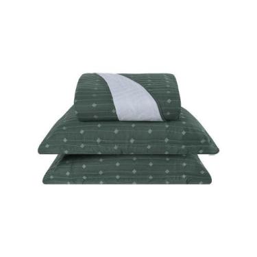 Imagem de Cobre Leito 3 Peças Casal Percal 200 Fios Decor 100% Poliéster - Verde