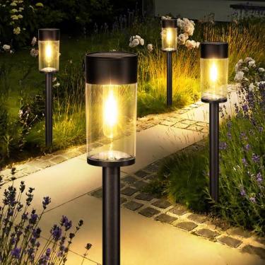 Imagem de Solar Pathway Lights UME, pacote com 8, metal IP65, impermeável, 3000K