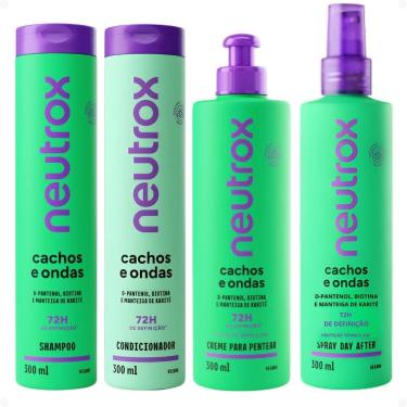 Imagem de Kit Neutrox Cachos e Ondas: Shampoo, Condicionador 300ml, Creme Para Pentear e Spray Day After 300ml