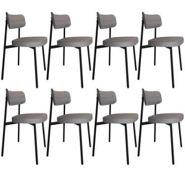 Imagem de Kit 08 Cadeiras Estofada Para Sala De Jantar Astrid Preto C01 Linho Ci