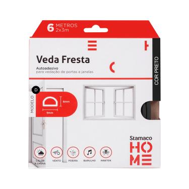 Imagem de Veda Fresta Portas e Janelas Stamaco Home Borracha Vedação Adesiva Modelo D Rolo 6 Metros Preto