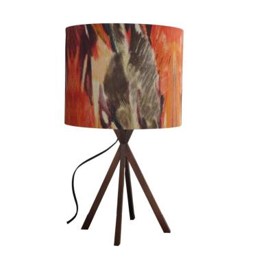 Imagem de Abajur Base Madeira Cobre E Cúpula Tons De Laranja E Marrom