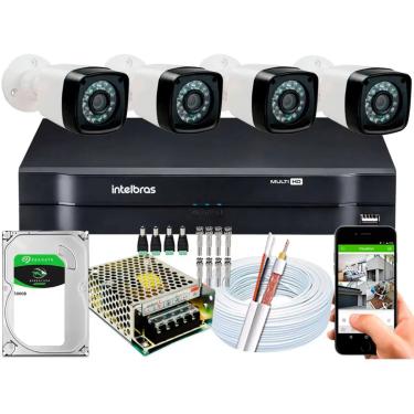 Imagem de Kit Cftv 4 Cameras Segurança Hd Dvr Intelbras 500GB