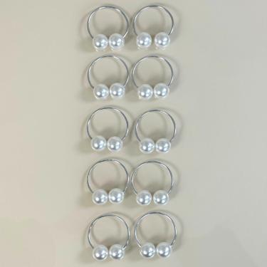 Imagem de Kit 10 Anéis Para Guardanapos 4cm x 3cm Pérola Duplo Grande Mesa Posta - Prata