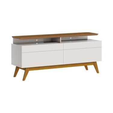 Imagem de Rack Bancada 2 Gavetas com Nicho 146cm Amy Off White/Freijó - Gran Belo