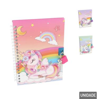 Imagem de Diário Secreto 45 FL com Cadeado Unicórnio Glitter - Tudo em Caixa