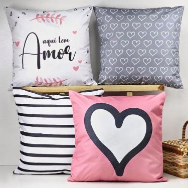 Imagem de Kit 4 Capas de Almofadas Decorativa Aqui tem Amor - OK Darling