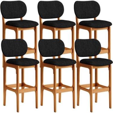 Imagem de Kit 6 Banquetas Alta Betta Imbuia Linho Chumbo - MESTRE DOS COLCHOES