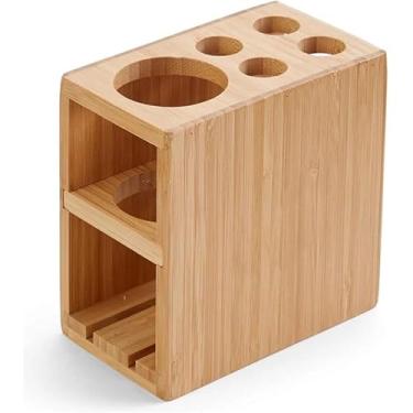 Imagem de Porta Escova de Dente em Bambu - Suporte para 4 Escovas e Creme Dental | Organizador de Banheiro Natural e Antibacteriano