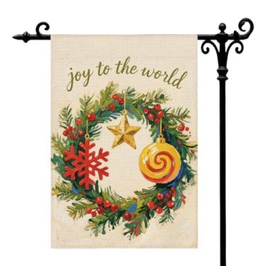 Imagem de Christmas Joy To The World Bandeira de jardim Enfeite de azevinho de Natal bandeira de jardim dupla face durável bandeiras de quintal decoração de natal natal bandeiras de quintal de inverno decoração