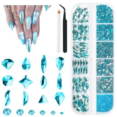 Imagem de 2052 peças de vidro água-marinha strass pingentes azuis água para unhas 72 multi formas pedras grandes + 1980 contas redondas planas arte em unhas cristais diamantes joias para unhas ariclicas DIY