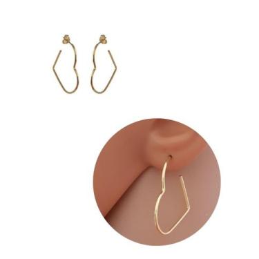 Imagem de Brinco Argola Formato Coração Folheado Ouro 18k Antialérgico - Mixfolh