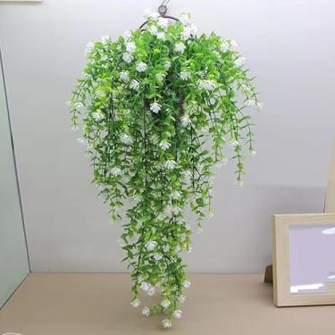 Imagem de Plantas falsas para pendurar, planta artificial, trepadeiras de eucalipto falsas para pendurar na parede, casa, sala de estar, decoração interna e externa (branco, 76 cm)