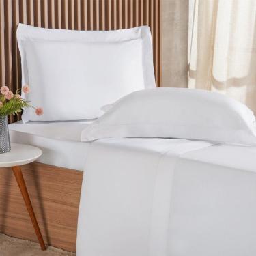 Imagem de Jogo De Cama Casal 4 Pçs Ricamo 300 Fios 100% Algodão 140x190x30cm Branco
