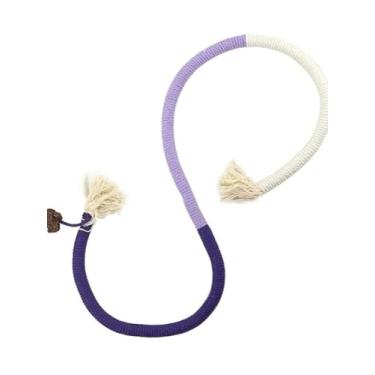 Imagem de Brinquedo de corda para mastigar gatos em ambientes internos, corda de algodão com bloco de cores de 60 cm com erva de gato, brinquedo seguro para dentição para alívio do tédio e saúde bucal (roxo