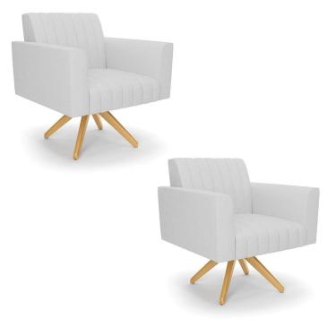 Imagem de Kit 2 Poltronas Giratória Viena Gomada Linho Base De Madeira Ma30 - D'rossi Cor A05 Cinza