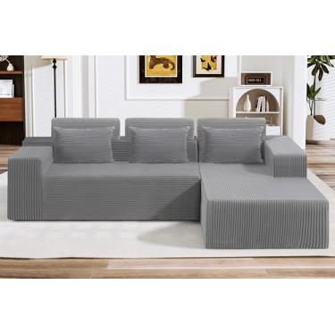 Imagem de HABUTWAY Sofás seccionais para sala de estar, sem montagem, sofá em forma de L 266.7 cm sofá modular secional com assento profundo, conjuntos de móveis de sofá de nuvem para apartamento, veludo cotelê