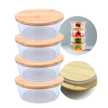 Imagem de Kit de 12 Potes De Vidro 400ml Hermético Com Tampa De Bambu - Seguro para micro-ondas, forno, freezer e lava-louças, sem BPA. (12)