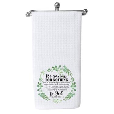 Imagem de PXTIDY Be Anxious for Nothing Philippians 4:6 Toalha de cozinha versículo bíblico Faith Christian Toalha de prato de chá (Be Anxious for)