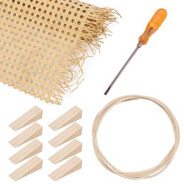 Imagem de Leriton 11 kits de reparo de vime com 1 rolo de correias de cana, correias de vime e cinzel de cana, 8 cunhas de madeira para cadeira, armário, cesta, suprimentos de reparo de móveis de cana, presente