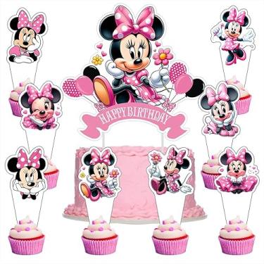 Imagem de 25pcs Minnie Cake Decorations with 24pcs Cupcake Toppers, 1pcs Cake Topper for Minnie Birthday Party Supplies