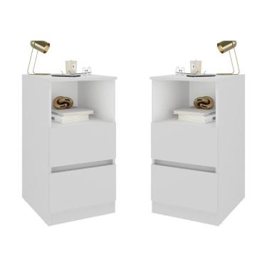 Imagem de Kit 2 Mesas De Cabeceira 38,5cm 2 Gavetas Multimóveis Mp4501 Branco