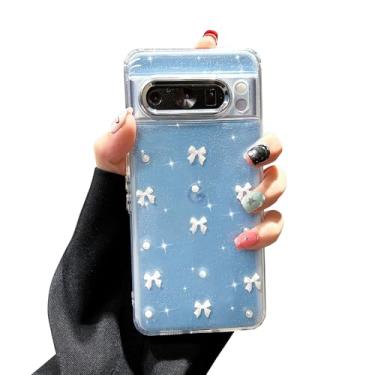 Imagem de EYZUTAK Capa para Google Pixel 8 Pro, capa de telefone com laço 3D com glitter fofo e brilhante com laço transparente design estético capa protetora fina macia durável TPU transparente para mulheres