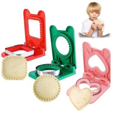 Imagem de 3 cortadores de sanduíche e selador, cortadores de sanduíche de aço inoxidável para almoço infantil, crimpador sem crosta, café da manhã para crianças, meninos, meninas, lancheira e caixa bentô