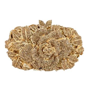 Imagem de DEBIMY Bolsa feminina de cristal rosa com strass brilhante para festas de casamento e coquetéis, Ouro escuro, Length: 7.3"/18.5cm, Width: 2.0"/5cm, Height: 4.3"/11cm