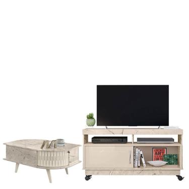 Imagem de Rack Bancada Artur Com Mesa De Centro Indianápolis Calacata Off White - Madetec