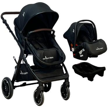 Imagem de Carrinho de Bebê Premium Baby Kansas 3 em 1 Berço Passeio Moisés com Bebê Conforto Travel System TRIO 0 a 15 Kg Preto com Base para Carro
