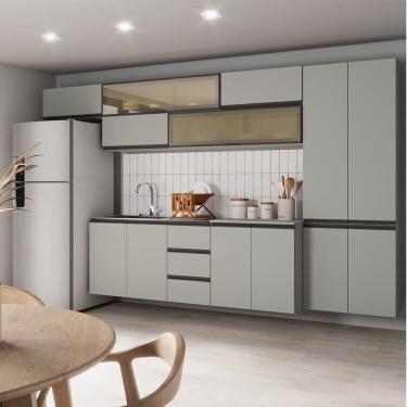 Imagem de Cozinha Modulada 8 Peças 5 Aéreos 2 Balcões 1 Paneleiro Nara Cabecasa Madeiramadeira Cinza Claro