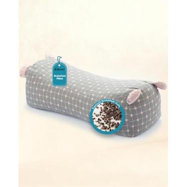 Imagem de Edomi Almofada de rolo cervical de trigo sarraceno ajustável, reforço cilíndrico firme para suporte lombar do pescoço, alívio da dor para ioga, uso reclinável para dormir, com fronha xadrez de pontos