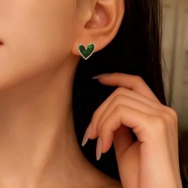 Imagem de Brincos de coração pequeno para mulheres, preto, verde, azul, coração, colorido, coração, brinco, Small, Latão, Sem pedra preciosa