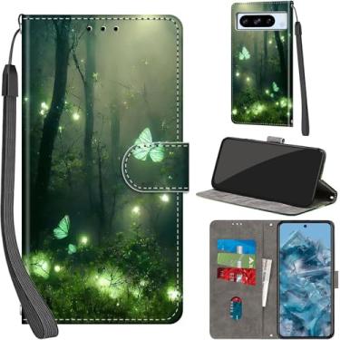 Imagem de Capa carteira para Google Pixel 8 Pro, com [3 compartimentos para cartão], fecho magnético com suporte, capa protetora flip de couro PU à prova de choque 17.0 cm 2023, borboleta