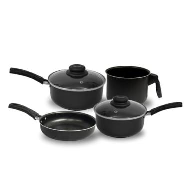 Imagem de Jogo De Panela Kit Conjunto Panelas Veneza Antiaderente Forte 4 Pcs(Preto)