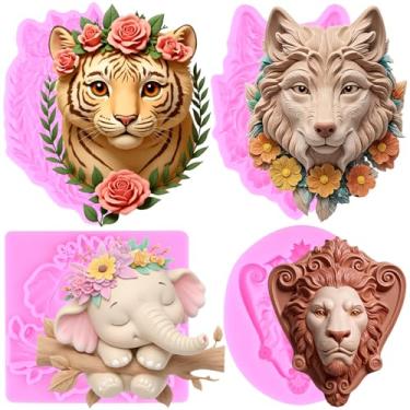 Imagem de MIYAHOUSE Molde de silicone para fondant de avatares de animais para decoração de bolos, topo de cupcake, pasta de goma de chocolate, argila de polímero, conjunto de 4